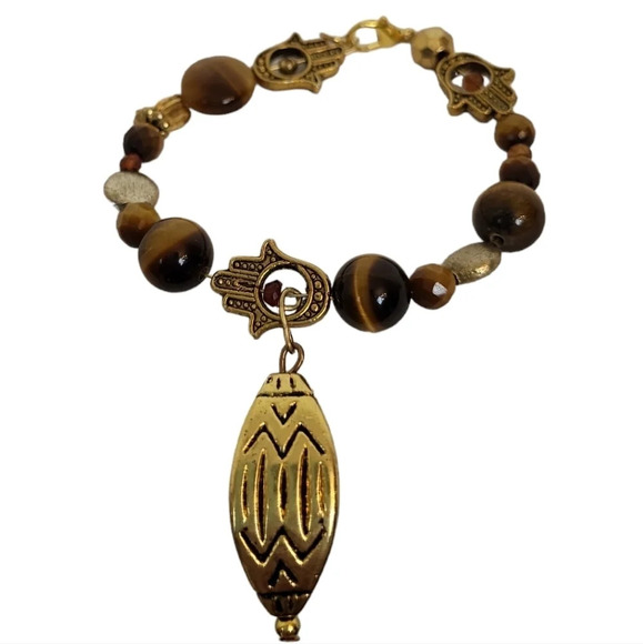 Tigers Eye Hamsa Hand Dangle Bracelet - Picture 1 of 4